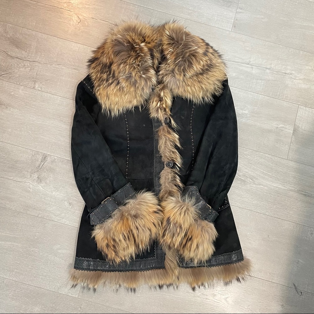 Long jacket - natural fur - natural wool inside